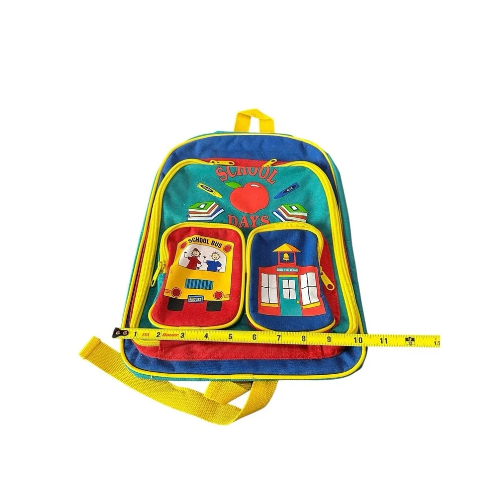 NEW vintage 80s 90s theme toddler pre k backpack‎ bus school apple SAFARI KIDS